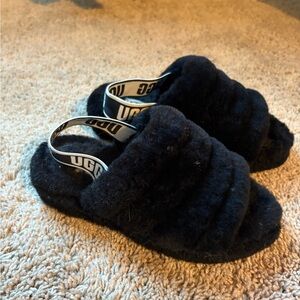 UGG Black Fleece Comfort Slippers